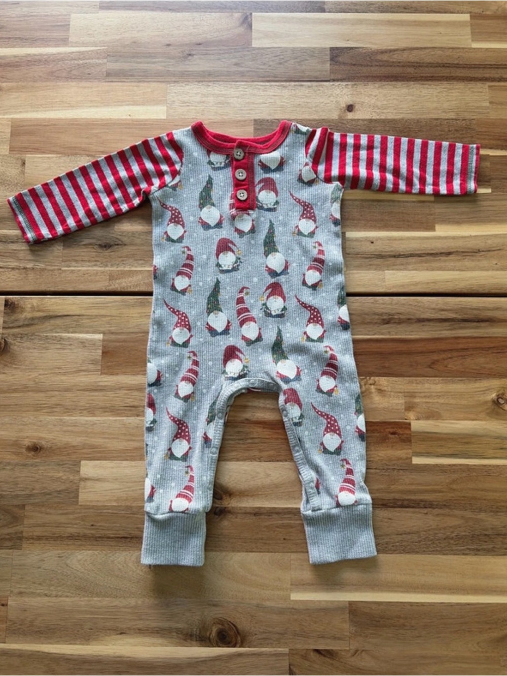 Mudpie Baby Holiday Gnome One-Piece Romper - Red & Gray